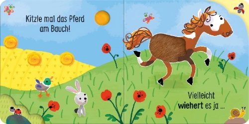 Buchcover und Innenansicht für das Buch: Streicheln und Lauschen: Ich grunze! Glaubst du nicht? Dann kraule mich!