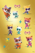Buchcover und Innenansicht für das Buch: Disney Junior SuperKitties: Superstarker Sticker- und Malspaß