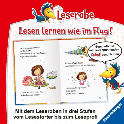 Buchcover und Innenansicht für das Buch: Leserabe - Sonderausgaben - Rabenstarke Schulgeschichten für Erstleser