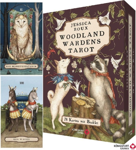 Buchcover und Innenansicht für das Buch: Woodland Wardens Tarot - Set mit Booklet u. 78 Karten