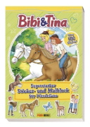 Buchcover und Innenansicht für das Buch: Bibi & Tina: Superstarker Sticker- und Malblock für Pferdefans
