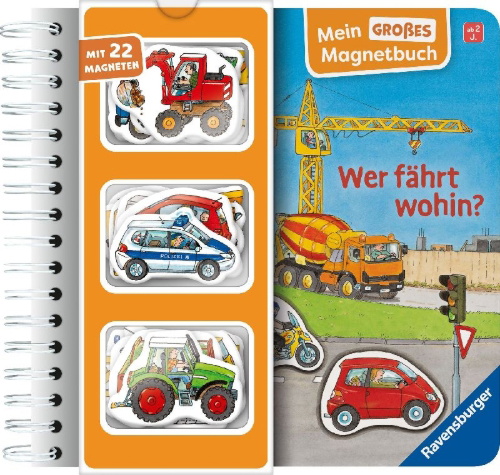 Buchcover und Innenansicht für das Buch: Mein großes Magnetbuch - Wer fährt wohin?