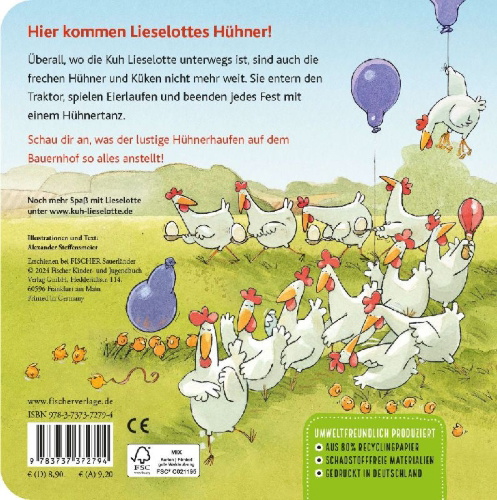 Buchcover und Innenansicht für das Buch: Lieselotte, was machen die Hühner?