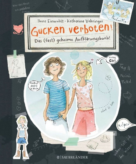 Buchcover und Innenansicht für das Buch: Gucken verboten! Das (fast) geheime Aufklärungsbuch