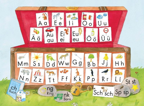 Buchcover und Innenansicht für das Buch: Frohes Lernen 1. Schreibtabelle in Druckschrift Klasse 1. Ausgabe Bayern