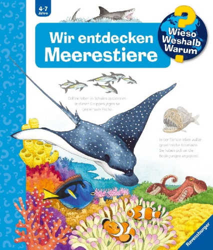 Buchcover und Innenansicht für das Buch: Wieso? Weshalb? Warum?, Band 27: Wir entdecken Meerestiere