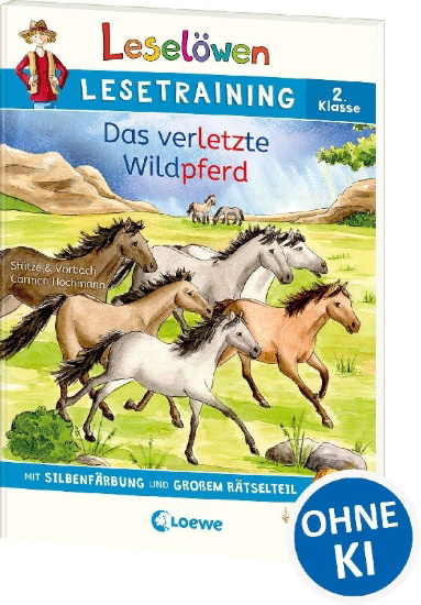 Buchcover und Innenansicht für das Buch: Leselöwen Lesetraining 2. Klasse - Das verletzte Wildpferd