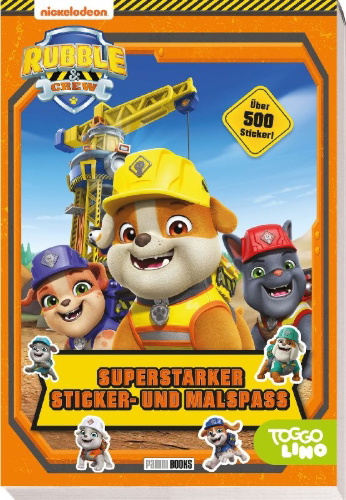 Buchcover und Innenansicht für das Buch: Rubble & Crew: Superstarker Sticker- und Malspaß