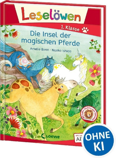 Buchcover und Innenansicht für das Buch: Leselöwen 1. Klasse - Die Insel der magischen Pferde