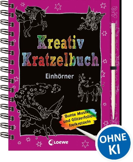 Buchcover und Innenansicht für das Buch: Kreativ-Kratzelbuch: Einhörner