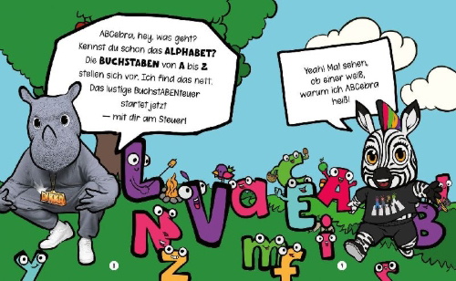 Buchcover und Innenansicht für das Buch: Das ABC-Buch mit dem ABCebra - B wie Boom Schakkalakka