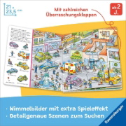 Buchcover und Innenansicht für das Buch: Mein Sachen suchen Wimmelbuch: Fahrzeuge im Einsatz