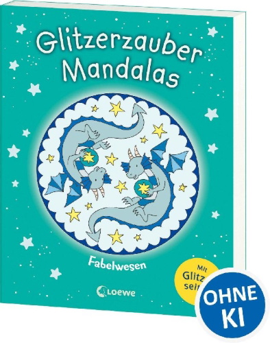 Buchcover und Innenansicht für das Buch: Glitzerzauber-Mandalas - Fabelwesen