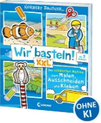 Buchcover und Innenansicht für das Buch: Wir basteln! XXL - Die schönsten Motive zum Malen, Ausschneiden und Kleben (blau)