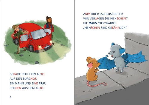 Buchcover und Innenansicht für das Buch: Leselöwen 1. Klasse - Fledermaus im Anflug (Großbuchstabenausgabe)