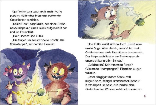 Buchcover und Innenansicht für das Buch: Die Vulkanos brüten was aus!