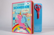 Buchcover und Innenansicht für das Buch: Ich lerne schneiden - Zauberhafte Einhörner