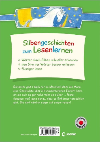 Buchcover und Innenansicht für das Buch: Silbengeschichten zum Lesenlernen - Einhorngeschichten