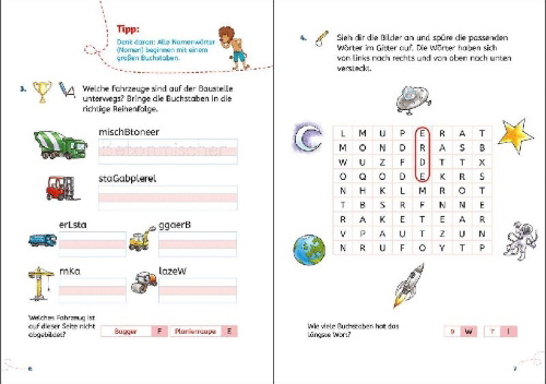 Buchcover und Innenansicht für das Buch: Leselöwen Lernhilfen - Rechtschreib-Spiele - 1. Klasse