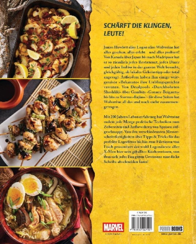 Buchcover und Innenansicht für das Buch: Marvel's Cooking With Wolverine: Recipes, Tales, and Tips for Culinary Survival
