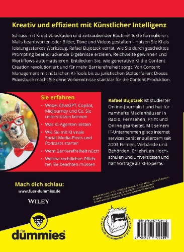 Buchcover und Innenansicht für das Buch: Content Creation mit Künstlicher Intelligenz für Dummies