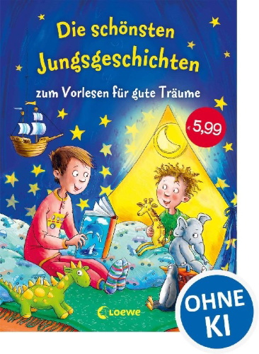 Buchcover und Innenansicht für das Buch: Die schönsten Jungsgeschichten zum Vorlesen für gute Träume