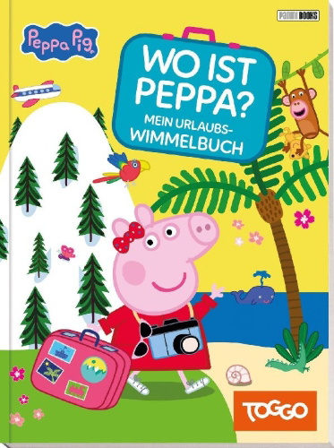 Buchcover und Innenansicht für das Buch: Peppa Pig: Wo ist Peppa? Mein Urlaubs-Wimmelbuch