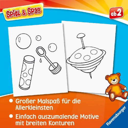 Buchcover und Innenansicht für das Buch: Spiel & Spaß - Mein allererster Malblock: Spielzeug