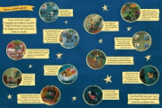 Buchcover und Innenansicht für das Buch: Sterne, Mond und Kuschelzeit. Unser großes Gute-Nacht-Wimmelbuch