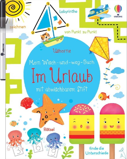 Buchcover und Innenansicht für das Buch: Mein Wisch-und-weg-Buch: Im Urlaub