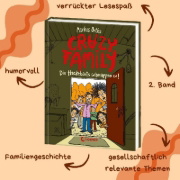 Buchcover und Innenansicht für das Buch: Crazy Family (Band 2) - Die Hackebarts schnappen zu!