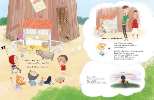 Buchcover und Innenansicht für das Buch: Wir Eierlöcher ... und die wilde Jagd nach unserem Kaninchen!