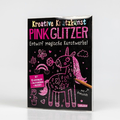 Buchcover und Innenansicht für das Buch: Kratzbilder für Kinder: Kreative Kratzkunst: Pink Glitzer