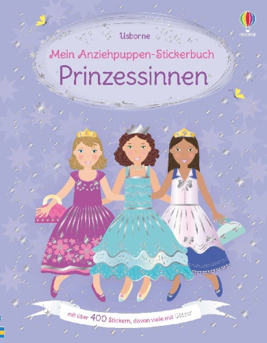 Buchcover und Innenansicht für das Buch: Mein Anziehpuppen-Stickerbuch: Prinzessinnen