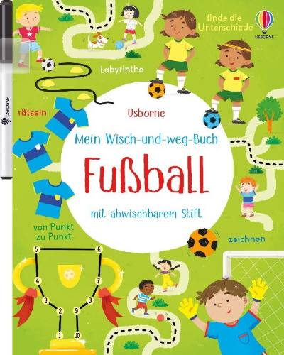 Buchcover und Innenansicht für das Buch: Mein Wisch-und-weg-Buch: Fußball
