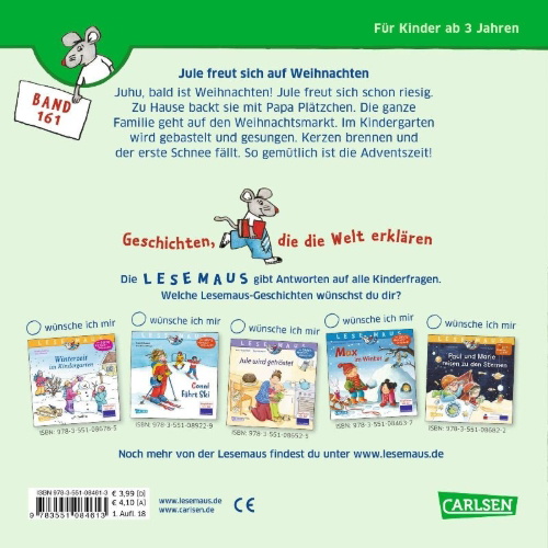 Buchcover und Innenansicht für das Buch: LESEMAUS 161: Jule freut sich auf Weihnachten
