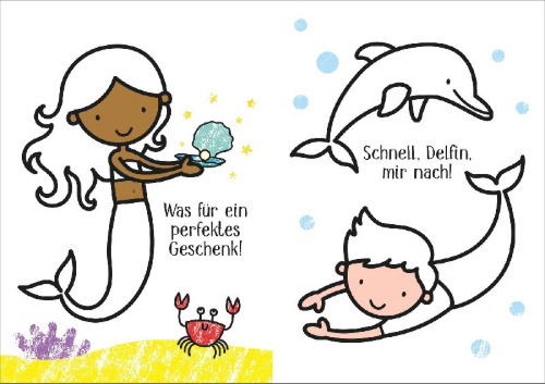 Buchcover und Innenansicht für das Buch: Kleine Kreativ-Werkstatt - Ganz einfach ausmalen: Meerjungfrauen