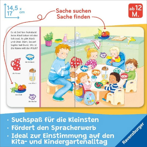 Buchcover und Innenansicht für das Buch: Mein erstes Sachen suchen: Mein Kindergarten