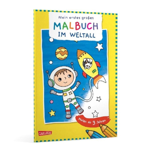 Buchcover und Innenansicht für das Buch: Ausmalbilder für Kita-Kinder: Mein erstes großes Malbuch: Im Weltall