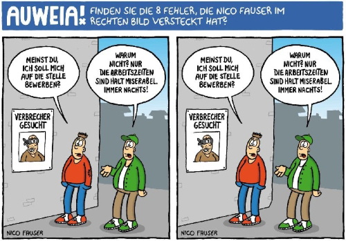 Buchcover und Innenansicht für das Buch: Finde den Fehler - Bildersuchrätsel mit Cartoons