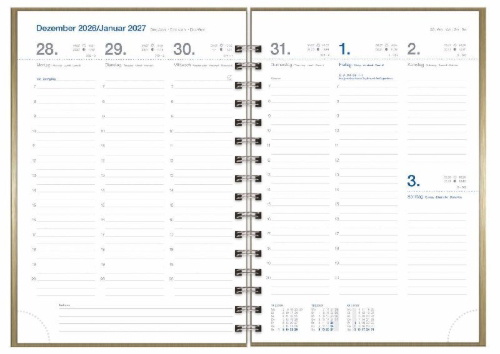 Buchcover und Innenansicht für das Buch: Wochen-Cheftimer A5, Alu gold 2027