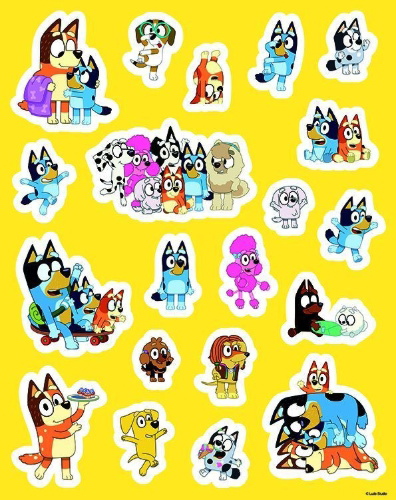 Buchcover und Innenansicht für das Buch: Bluey: Mein Mal- und Stickerspaß