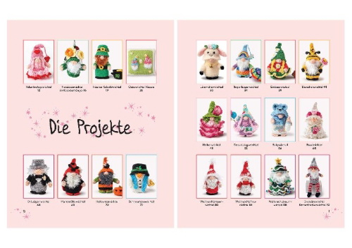 Buchcover und Innenansicht für das Buch: Gnomes in Crochet - 20 fun Amigurumi friends for every occasion