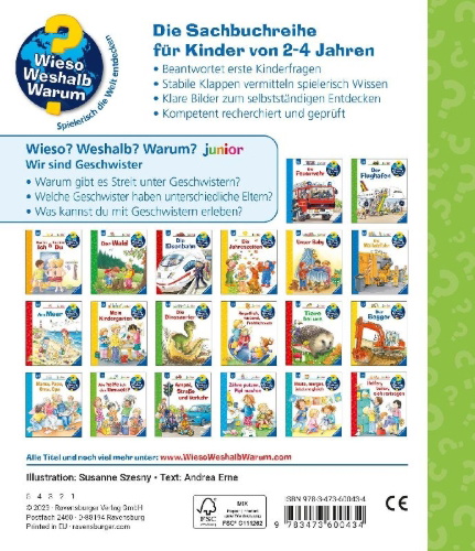 Buchcover und Innenansicht für das Buch: Wieso? Weshalb? Warum? junior, Band 29: Wir sind Geschwister