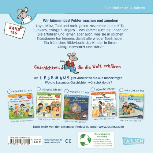 Buchcover und Innenansicht für das Buch: LESEMAUS 134: Wir können das! Fehler machen und zugeben