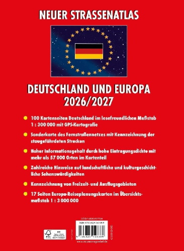 Buchcover und Innenansicht für das Buch: Neuer Straßenatlas Deutschland/Europa 2026/2027