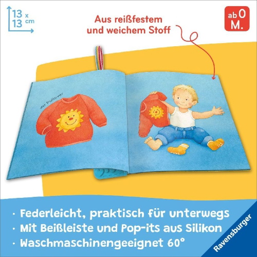 Buchcover und Innenansicht für das Buch: Mein Knuddel-Knautsch-Buch: flip&pop. Meine Welt (mit Pop-it Beißleiste); weiches Stoffbuch, waschbares Badebuch, Babyspielzug ab 0 Monate, Sensorik Spielzeug aus Silikon
