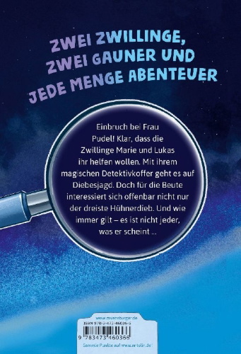 Buchcover und Innenansicht für das Buch: Die Jagd nach dem magischen Detektivkoffer, Band 3: Hühnerdieb gesucht!