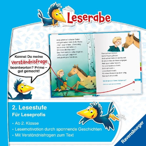 Buchcover und Innenansicht für das Buch: Leserabe 2. Lesestufe - Spannende Pferdegeschichten