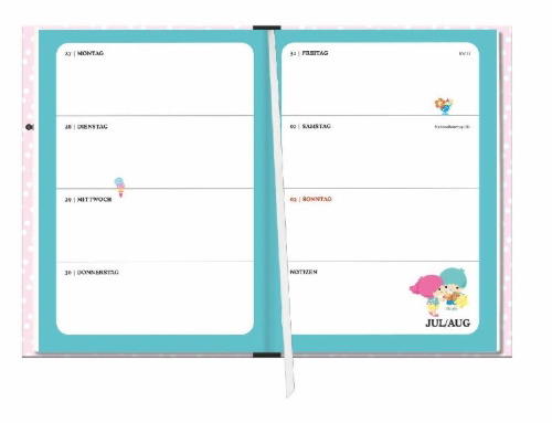 Buchcover und Innenansicht für das Buch: Hello Kitty 17-Monats-Kalenderbuch A5 2027 - 17 Monate. Von August 2026 bis Dezember 2027